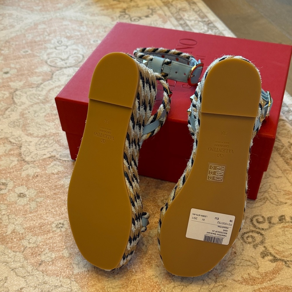 Valentino Women's Blue and Black Patterned Sandals - Picture 4 of 5